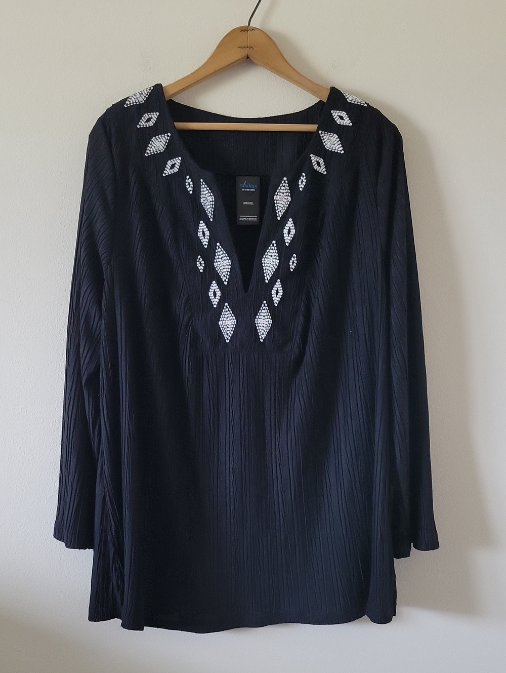 Catalina Black Crinkle Embroidered Coverup / Tunic Size‎ 2X